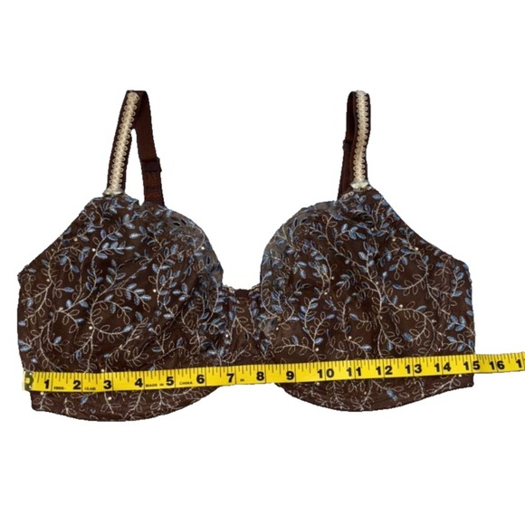 Lunaire Semi Sheer Unlined Bra Size‎ 40DD Brown Blue Embroidered Underwire - Picture 6 of 9